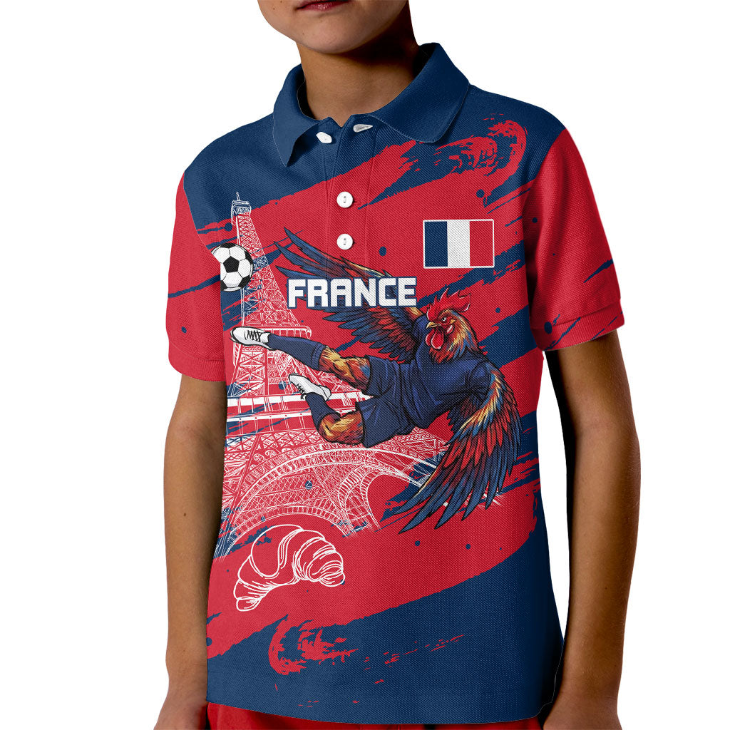 Personalized France Football Gallic Kid Polo Shirt Rooster Mascot Flag Art - Birthplace Of Liberty