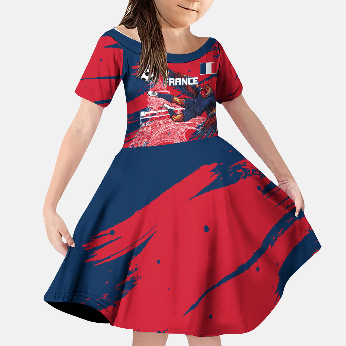 Personalized France Football Gallic Kid Short Sleeve Dress Rooster Mascot Flag Art - Birthplace Of Liberty