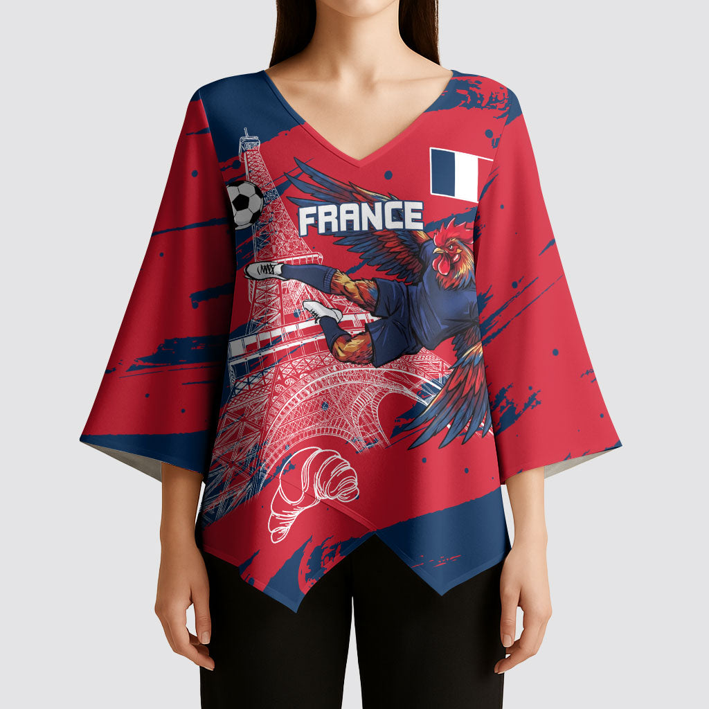 Personalized France Football Gallic Kimono Sleeve Blouse Rooster Mascot Flag Art - Birthplace Of Liberty