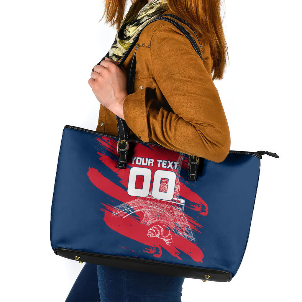 Personalized France Football Gallic Leather Tote Bag Rooster Mascot Flag Art - Birthplace Of Liberty