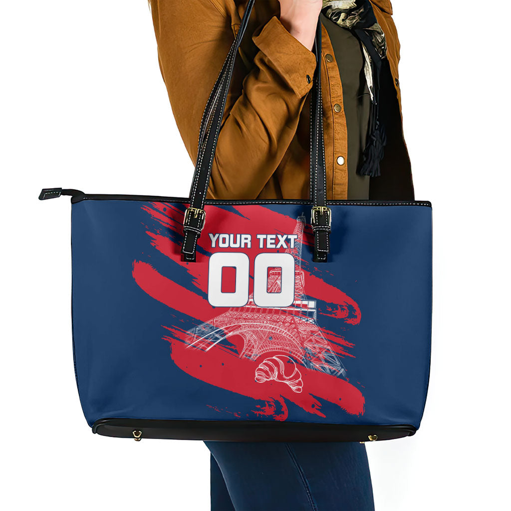 Personalized France Football Gallic Leather Tote Bag Rooster Mascot Flag Art - Birthplace Of Liberty