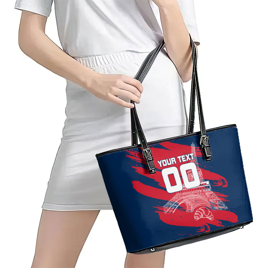 Personalized France Football Gallic Leather Tote Bag Rooster Mascot Flag Art - Birthplace Of Liberty