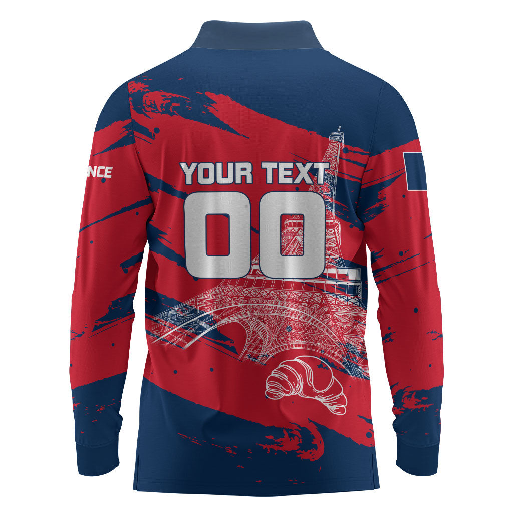 Personalized France Football Gallic Long Sleeve Polo Shirt Rooster Mascot Flag Art - Birthplace Of Liberty
