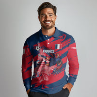 Personalized France Football Gallic Long Sleeve Polo Shirt Rooster Mascot Flag Art - Birthplace Of Liberty