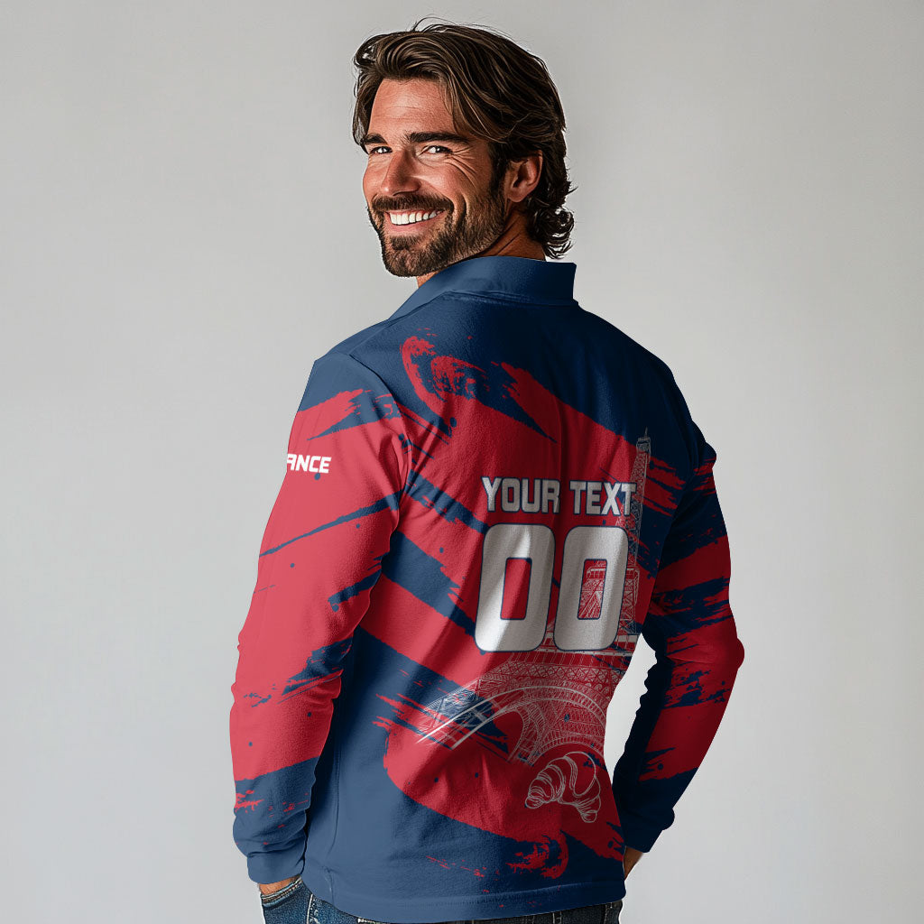 Personalized France Football Gallic Long Sleeve Polo Shirt Rooster Mascot Flag Art - Birthplace Of Liberty