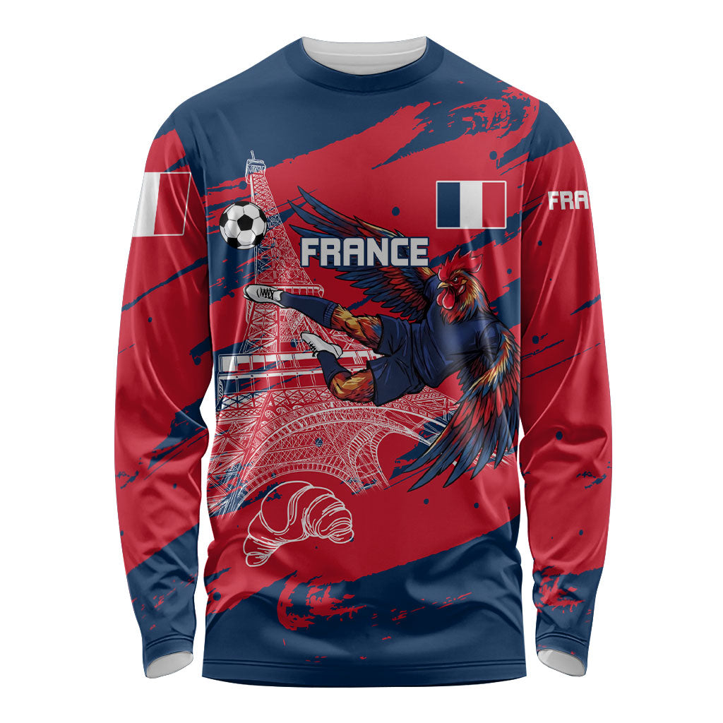 Personalized France Football Gallic Long Sleeve Shirt Rooster Mascot Flag Art - Birthplace Of Liberty