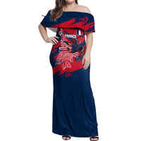 Personalized France Football Gallic Off Shoulder Maxi Dress Rooster Mascot Flag Art - Birthplace Of Liberty