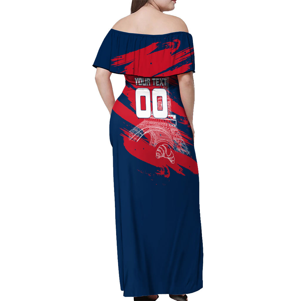 Personalized France Football Gallic Off Shoulder Maxi Dress Rooster Mascot Flag Art - Birthplace Of Liberty