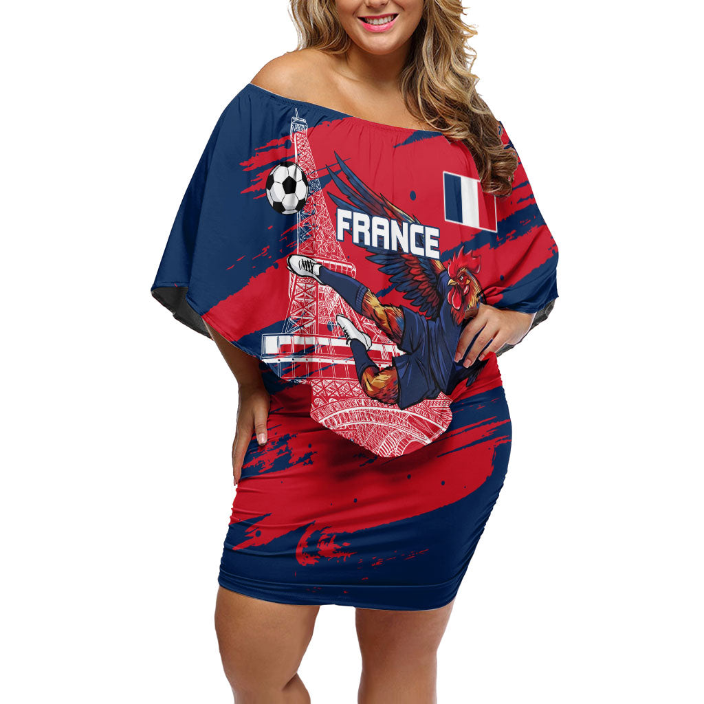 Personalized France Football Gallic Off Shoulder Short Dress Rooster Mascot Flag Art - Birthplace Of Liberty
