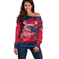 Personalized France Football Gallic Off Shoulder Sweater Rooster Mascot Flag Art - Birthplace Of Liberty