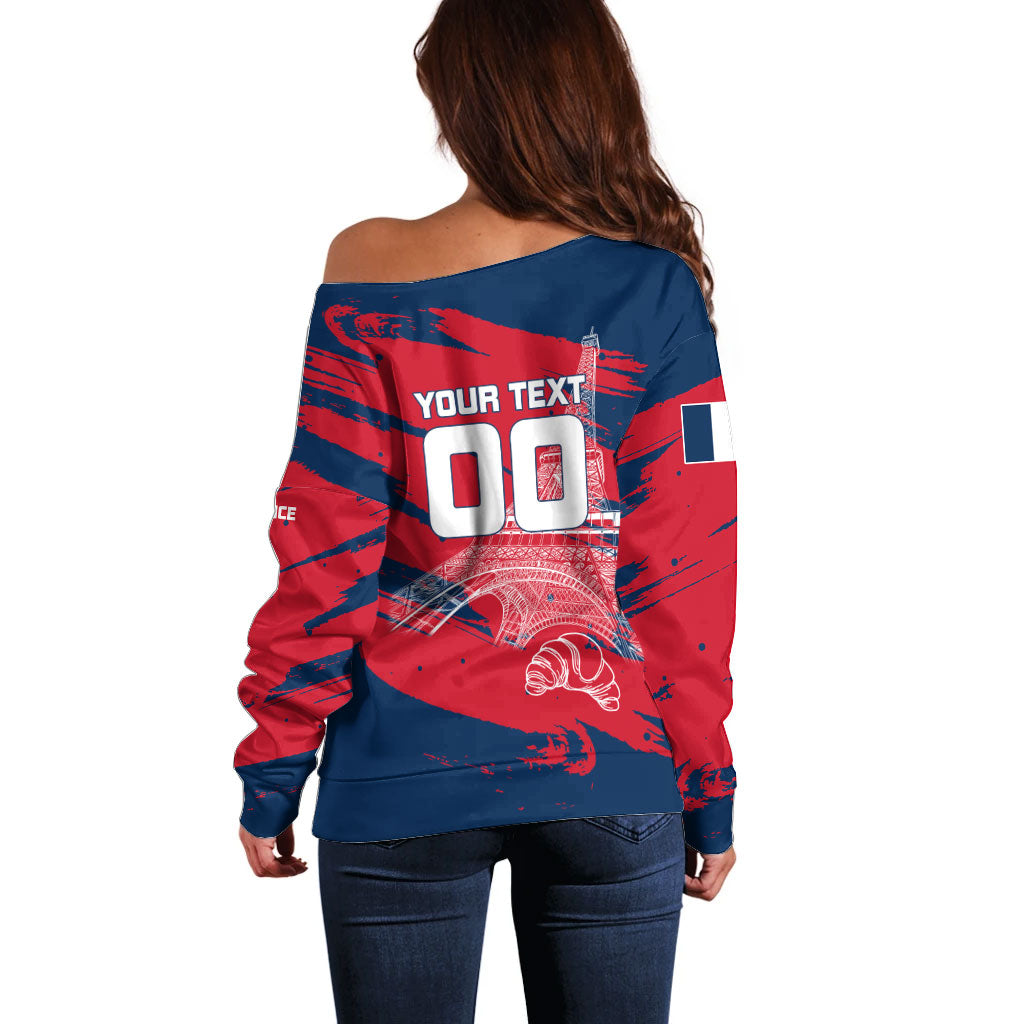 Personalized France Football Gallic Off Shoulder Sweater Rooster Mascot Flag Art - Birthplace Of Liberty