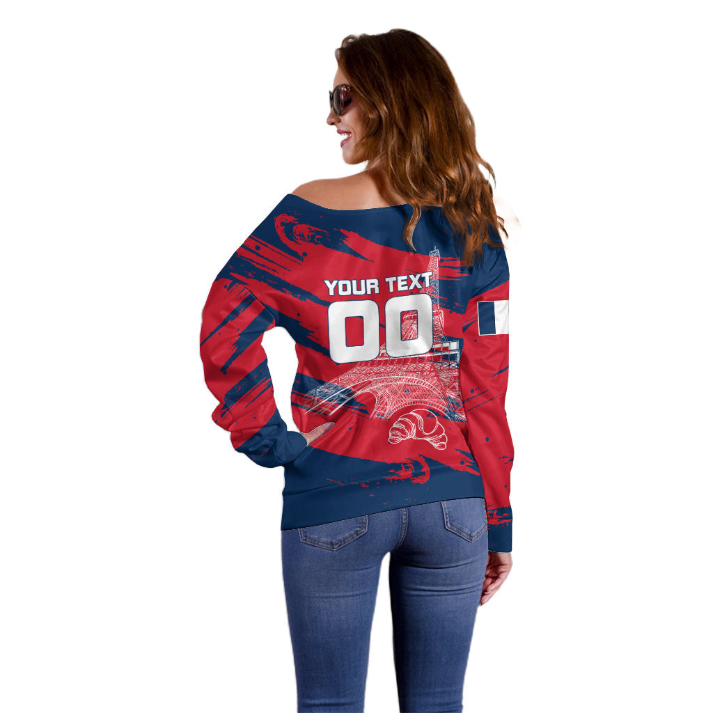 Personalized France Football Gallic Off Shoulder Sweater Rooster Mascot Flag Art - Birthplace Of Liberty