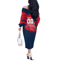 Personalized France Football Gallic Off The Shoulder Long Sleeve Dress Rooster Mascot Flag Art - Birthplace Of Liberty