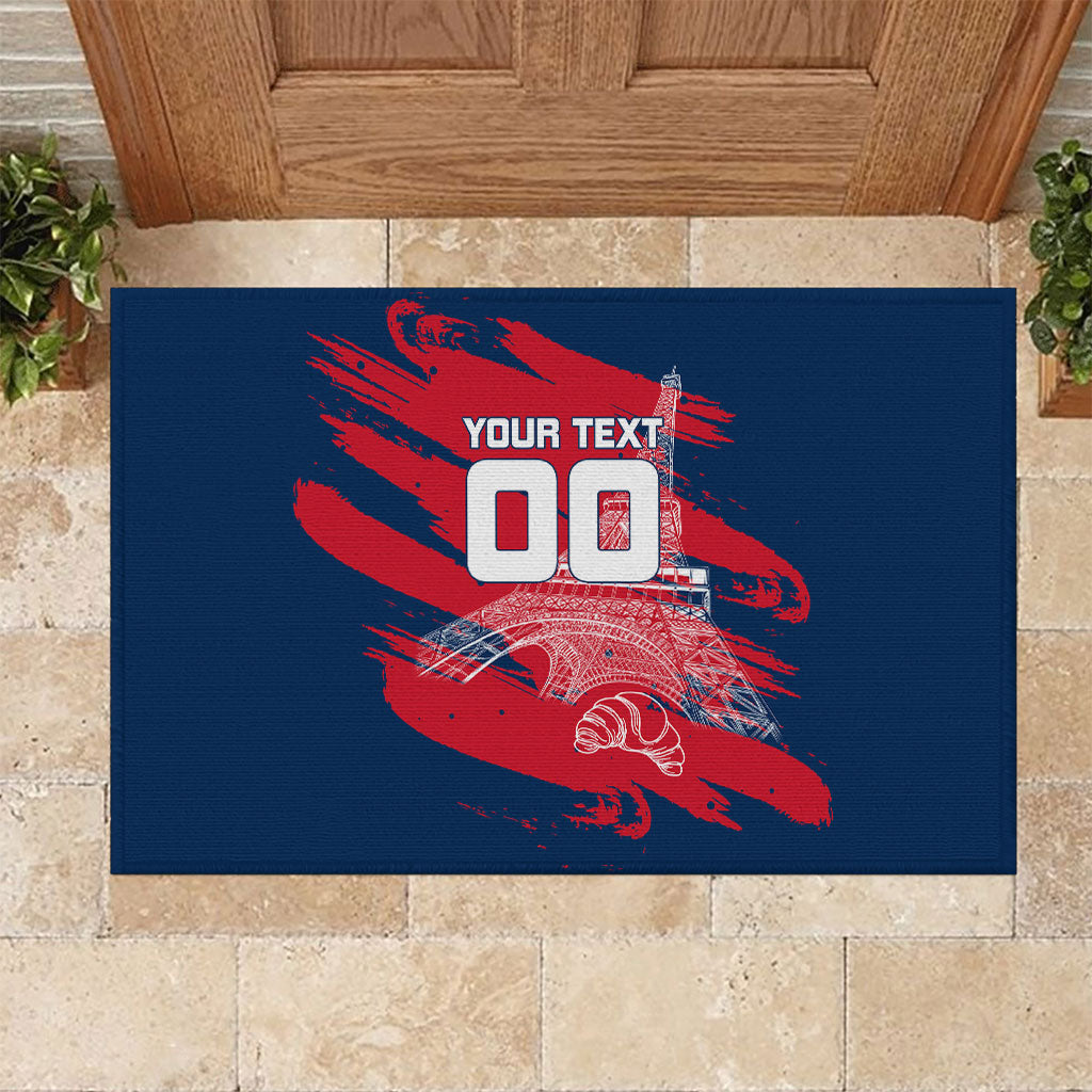 Personalized France Football Gallic Rubber Doormat Rooster Mascot Flag Art - Birthplace Of Liberty