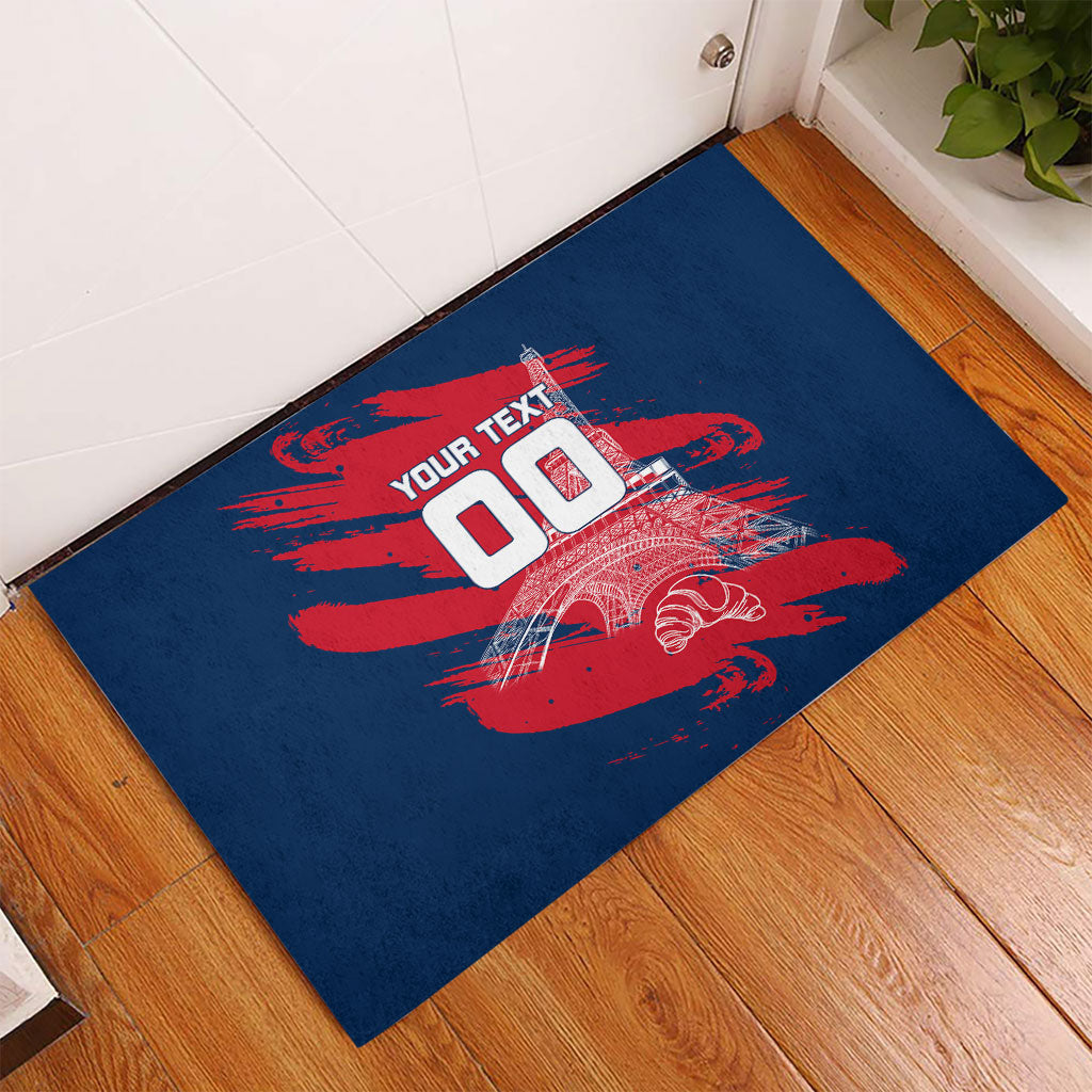 Personalized France Football Gallic Rubber Doormat Rooster Mascot Flag Art - Birthplace Of Liberty