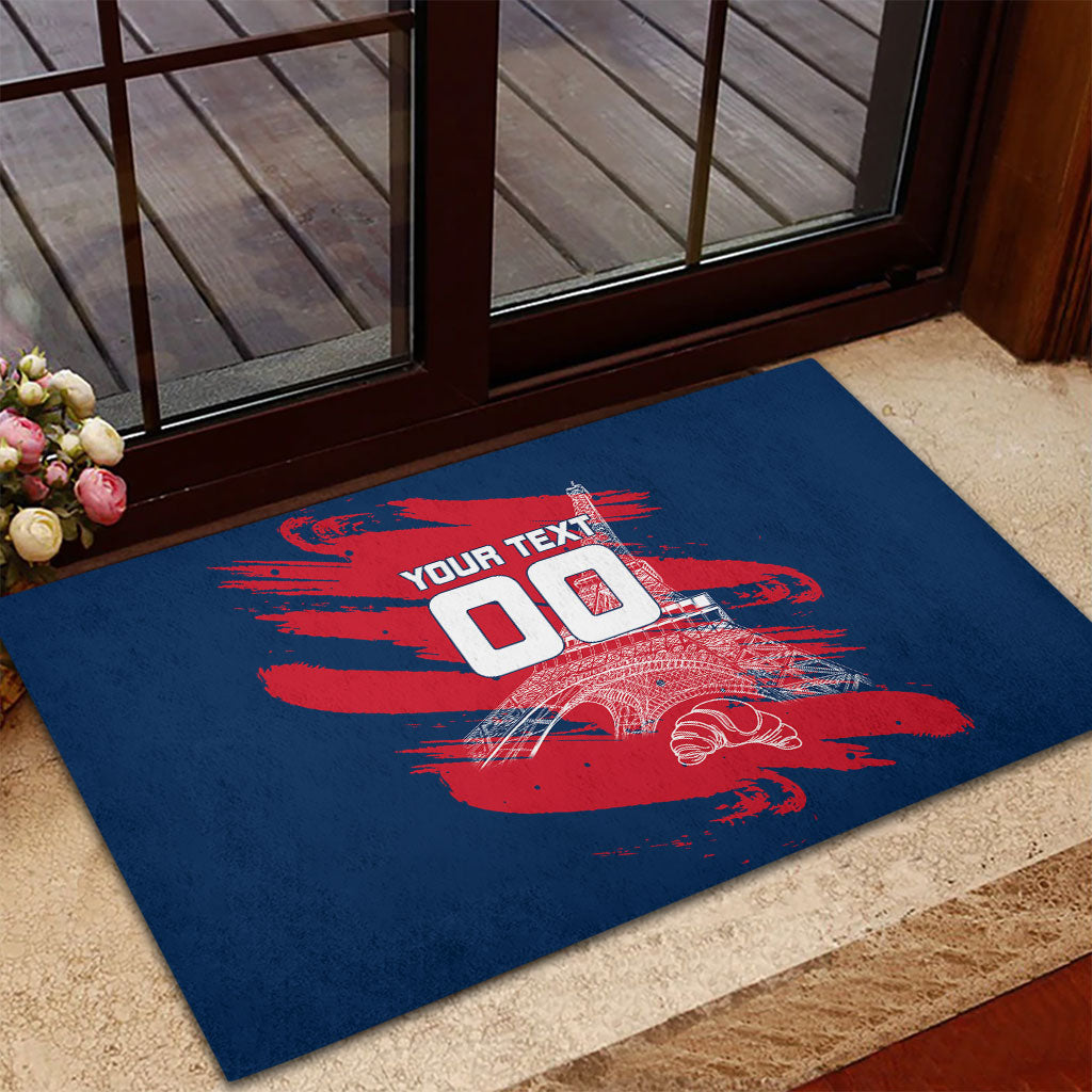 Personalized France Football Gallic Rubber Doormat Rooster Mascot Flag Art - Birthplace Of Liberty