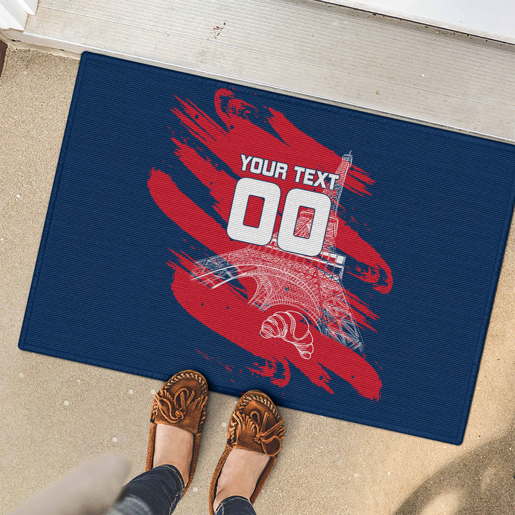 Personalized France Football Gallic Rubber Doormat Rooster Mascot Flag Art - Birthplace Of Liberty