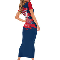Personalized France Football Gallic Short Sleeve Bodycon Dress Rooster Mascot Flag Art - Birthplace Of Liberty