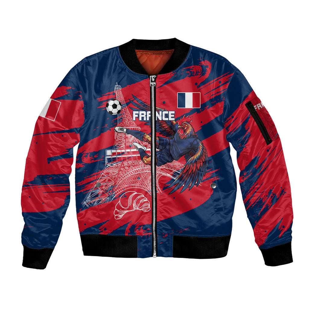 Personalized France Football Gallic Sleeve Zip Bomber Jacket Rooster Mascot Flag Art - Birthplace Of Liberty