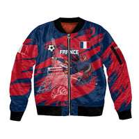 Personalized France Football Gallic Sleeve Zip Bomber Jacket Rooster Mascot Flag Art - Birthplace Of Liberty