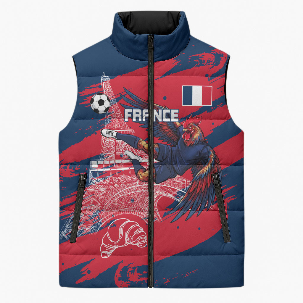 Personalized France Football Gallic Sleeveless Puffer Jacket Rooster Mascot Flag Art - Birthplace Of Liberty