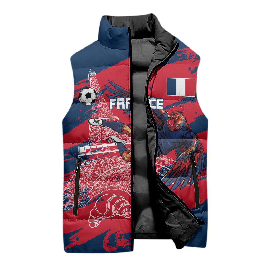Personalized France Football Gallic Sleeveless Puffer Jacket Rooster Mascot Flag Art - Birthplace Of Liberty