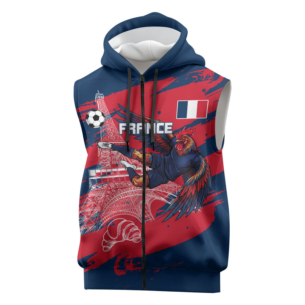 Personalized France Football Gallic Sleeveless Zip Hoodie Rooster Mascot Flag Art - Birthplace Of Liberty