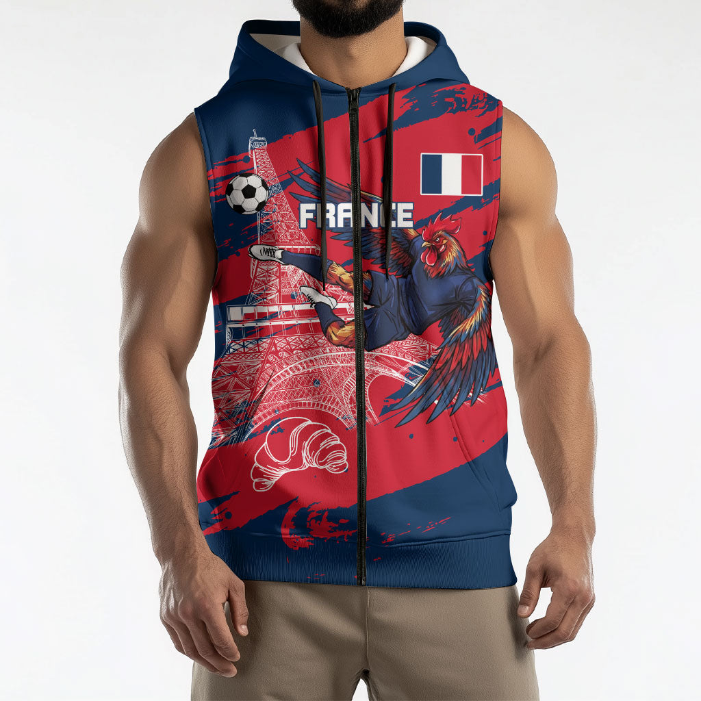 Personalized France Football Gallic Sleeveless Zip Hoodie Rooster Mascot Flag Art - Birthplace Of Liberty