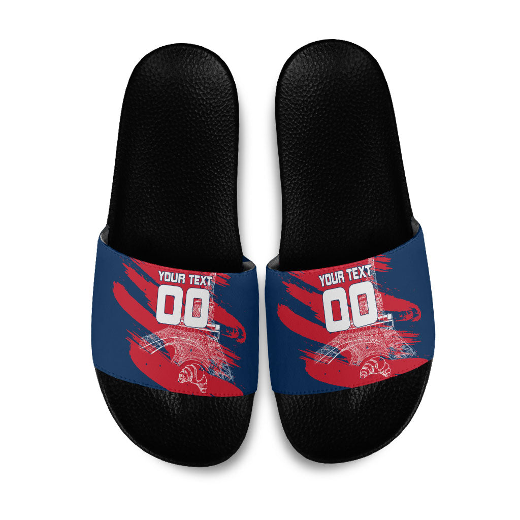 Personalized France Football Gallic Slide Sandals Rooster Mascot Flag Art - Birthplace Of Liberty