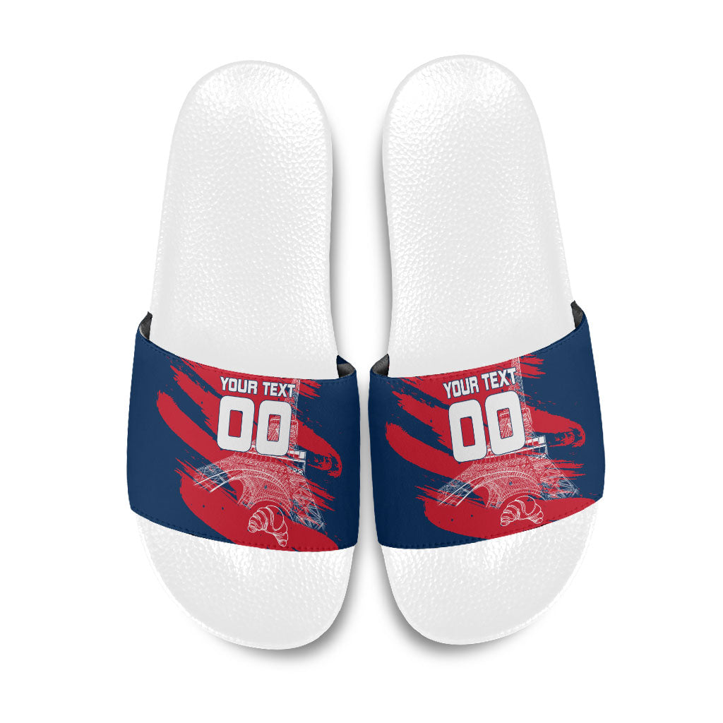 Personalized France Football Gallic Slide Sandals Rooster Mascot Flag Art - Birthplace Of Liberty