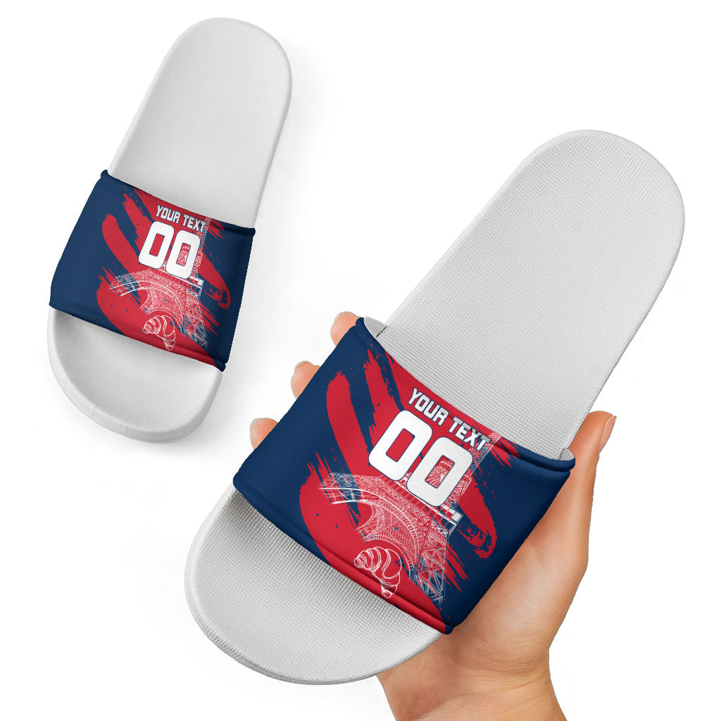 Personalized France Football Gallic Slide Sandals Rooster Mascot Flag Art - Birthplace Of Liberty