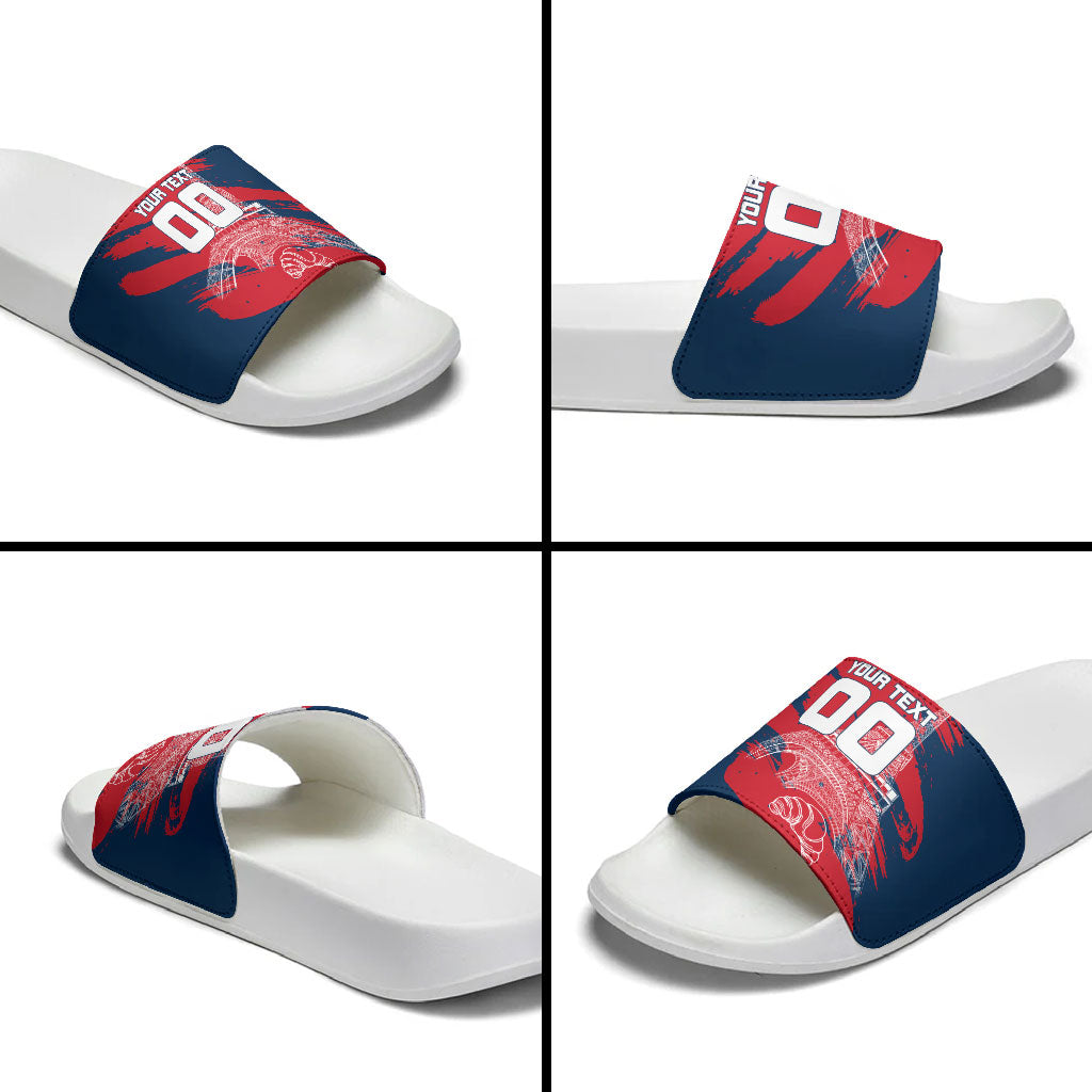 Personalized France Football Gallic Slide Sandals Rooster Mascot Flag Art - Birthplace Of Liberty