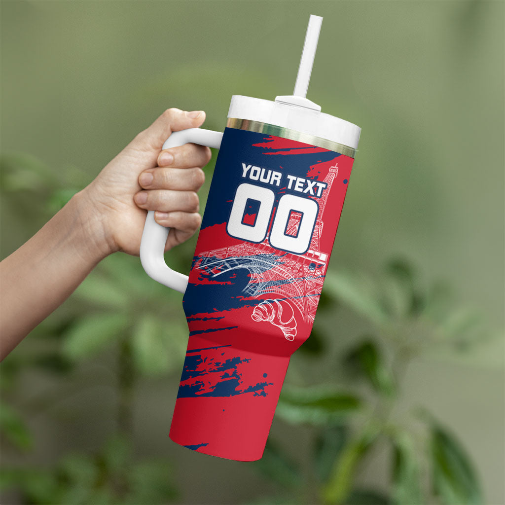 Personalized France Football Gallic Tumbler With Handle Rooster Mascot Flag Art - Birthplace Of Liberty