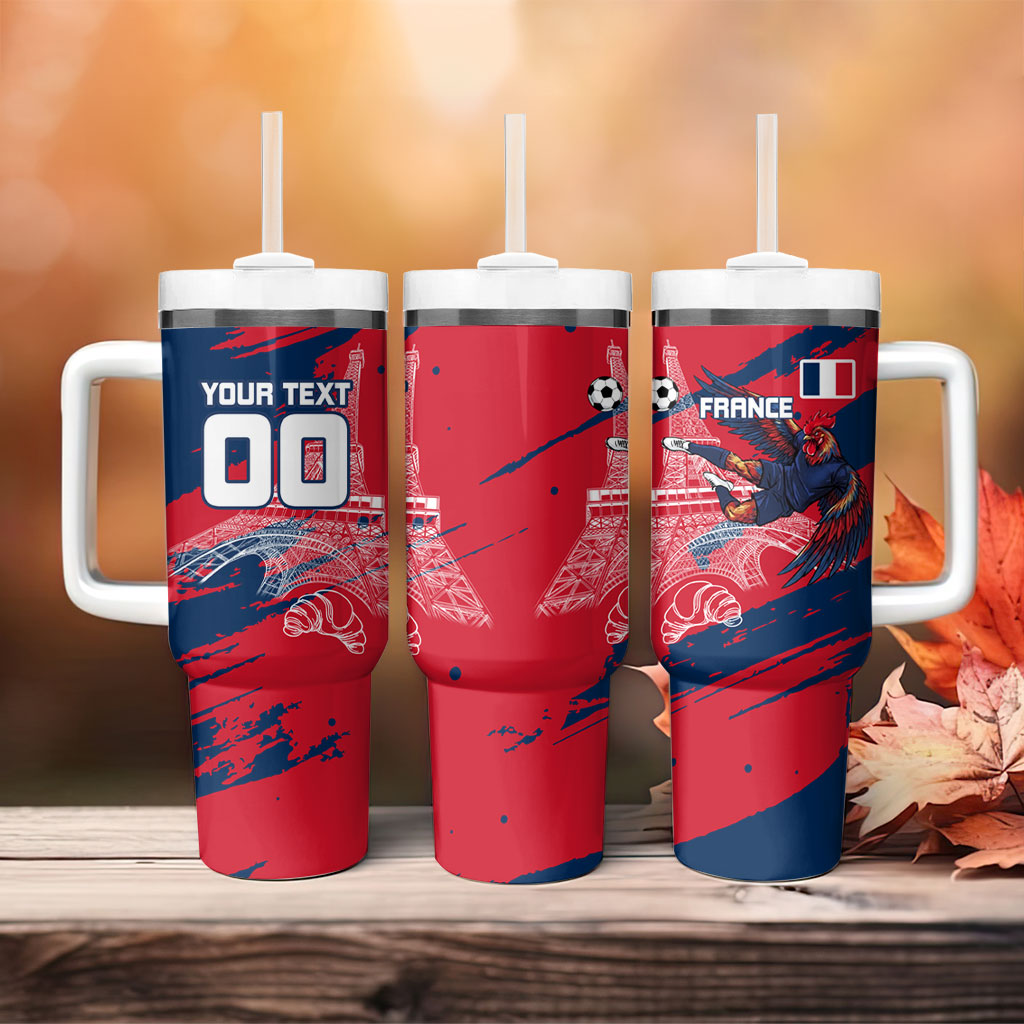 Personalized France Football Gallic Tumbler With Handle Rooster Mascot Flag Art - Birthplace Of Liberty