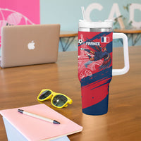 Personalized France Football Gallic Tumbler With Handle Rooster Mascot Flag Art - Birthplace Of Liberty