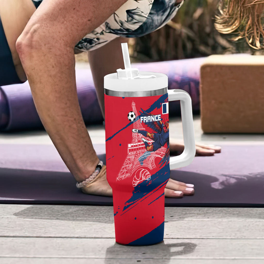 Personalized France Football Gallic Tumbler With Handle Rooster Mascot Flag Art - Birthplace Of Liberty