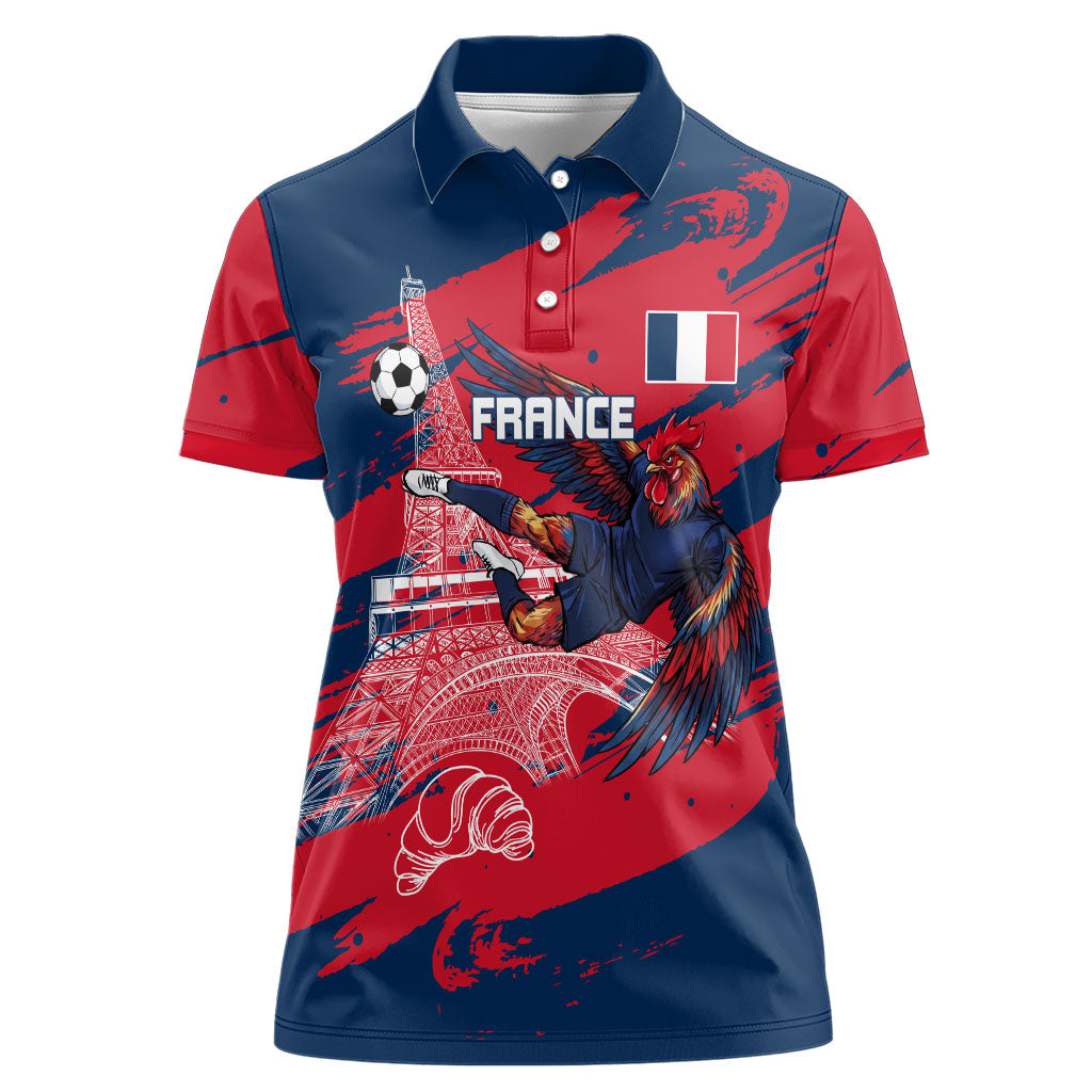 Personalized France Football Gallic Women Polo Shirt Rooster Mascot Flag Art - Birthplace Of Liberty