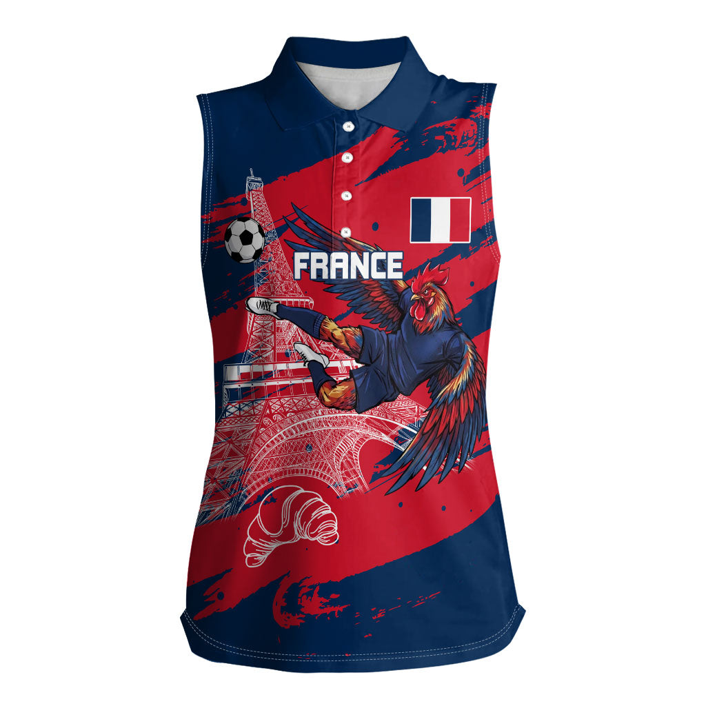 Personalized France Football Gallic Women Sleeveless Polo Shirt Rooster Mascot Flag Art - Birthplace Of Liberty
