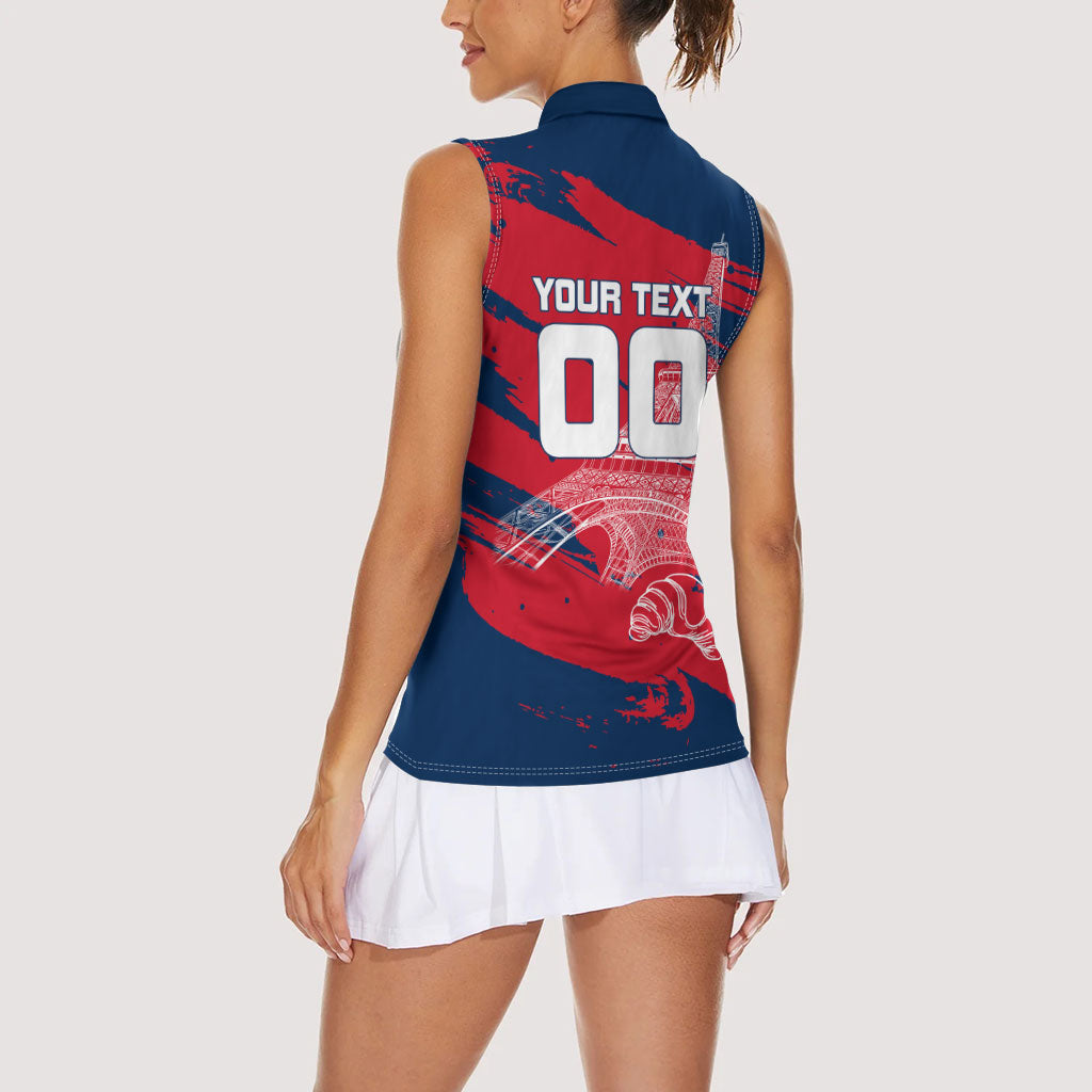 Personalized France Football Gallic Women Sleeveless Polo Shirt Rooster Mascot Flag Art - Birthplace Of Liberty
