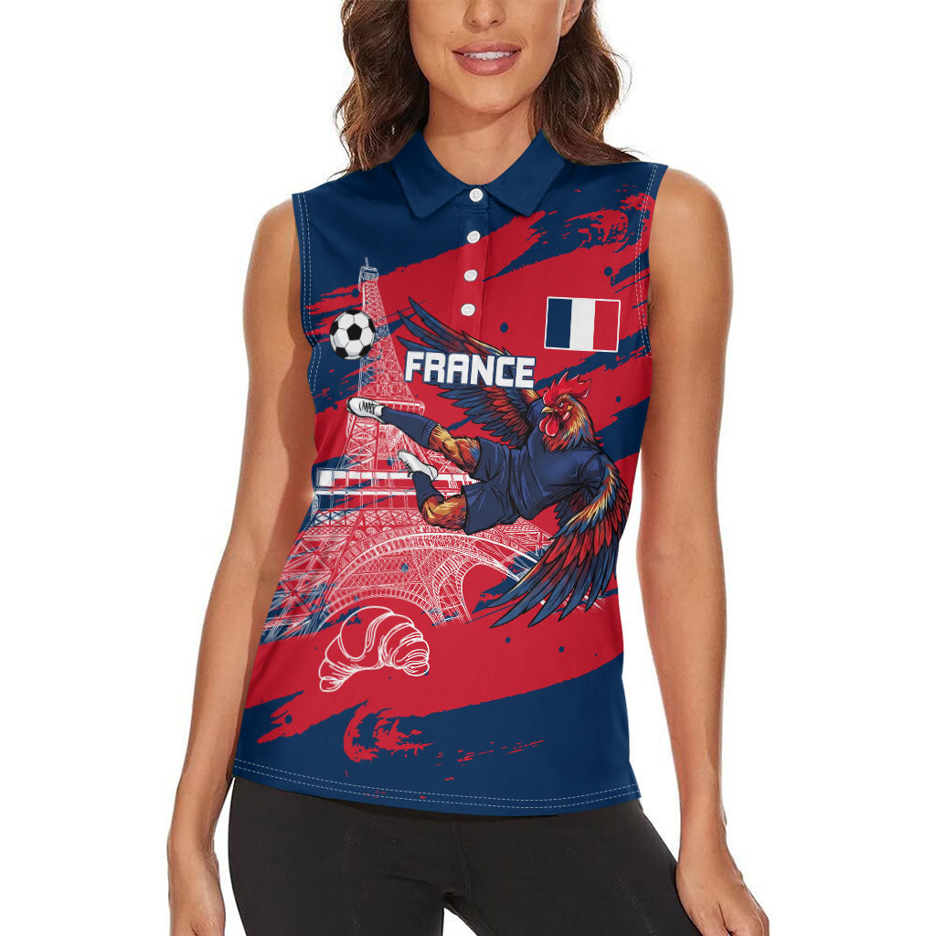 Personalized France Football Gallic Women Sleeveless Polo Shirt Rooster Mascot Flag Art - Birthplace Of Liberty
