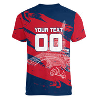 Personalized France Football Gallic Women V-Neck T-Shirt Rooster Mascot Flag Art - Birthplace Of Liberty
