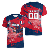 Personalized France Football Gallic Women V-Neck T-Shirt Rooster Mascot Flag Art - Birthplace Of Liberty