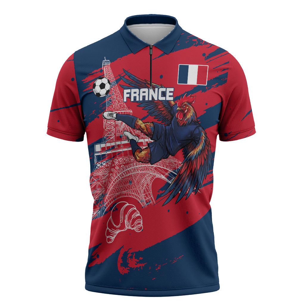 Personalized France Football Gallic Zipper Polo Shirt Rooster Mascot Flag Art - Birthplace Of Liberty