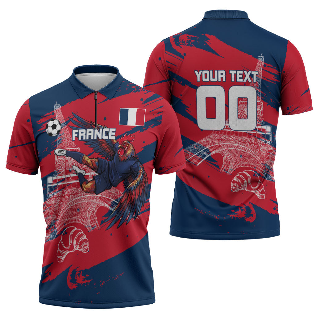 Personalized France Football Gallic Zipper Polo Shirt Rooster Mascot Flag Art - Birthplace Of Liberty