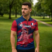 Personalized France Football Gallic Zipper Polo Shirt Rooster Mascot Flag Art - Birthplace Of Liberty
