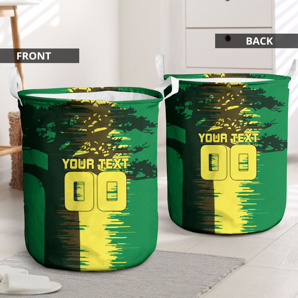 Personalized Senegal Football Lion Laundry Basket Fierce Roaring Lion Soccer Art With Senegal Flag