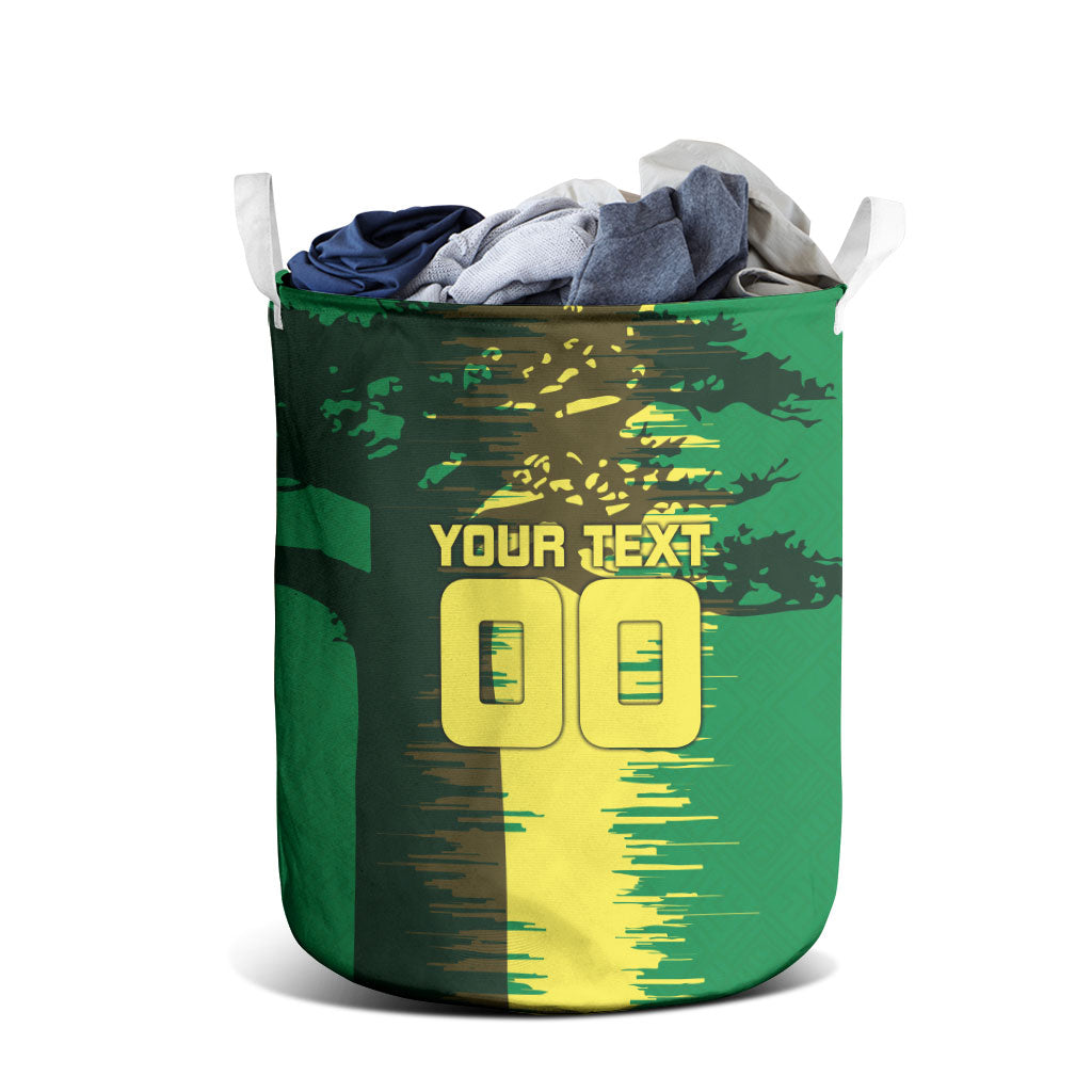 Personalized Senegal Football Lion Laundry Basket Fierce Roaring Lion Soccer Art With Senegal Flag