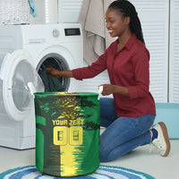 Personalized Senegal Football Lion Laundry Basket Fierce Roaring Lion Soccer Art With Senegal Flag