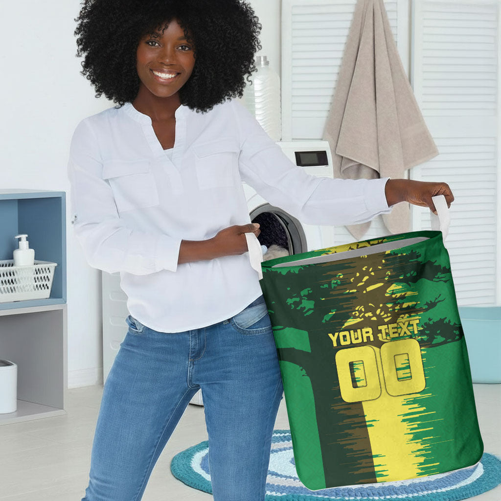 Personalized Senegal Football Lion Laundry Basket Fierce Roaring Lion Soccer Art With Senegal Flag