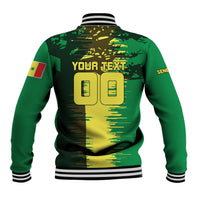 Personalized Senegal Football Lion Baseball Jacket Fierce Roaring Lion Soccer Art With Senegal Flag